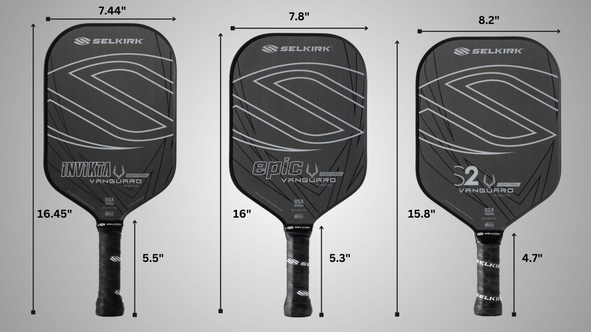 Selkirk Premium Paddle Series Shapes Invikta, Epic, & S2