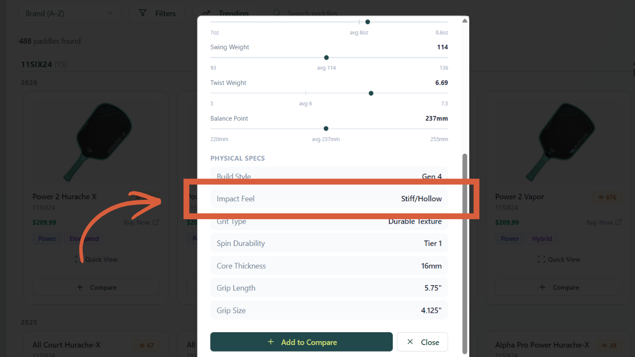 Impact Feel in Comparison Tool